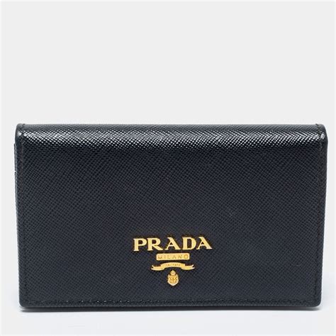 prada 7 slot card holder leather black|Black Leather Card Holder .